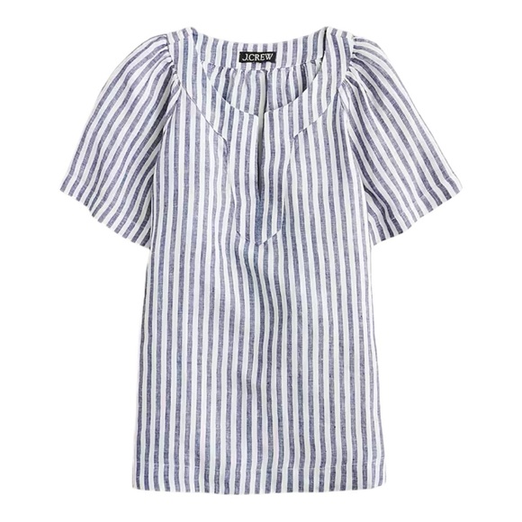 J.Crew Flutter-Sleeve Linen Stripe V-neck Top Size M - Picture 1 of 4
